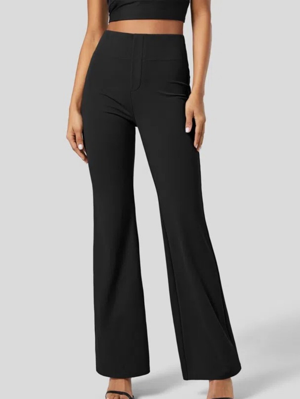 Halara Flex™ High Waisted Back Side Pocket Slight Flare Black Work Pants Preppy